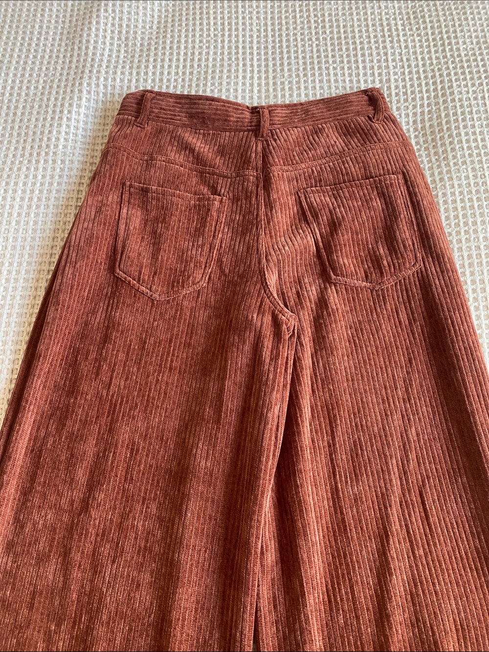 Wide-Leg Velvet Ribbed Pants - Rust - Picture 3 of 3